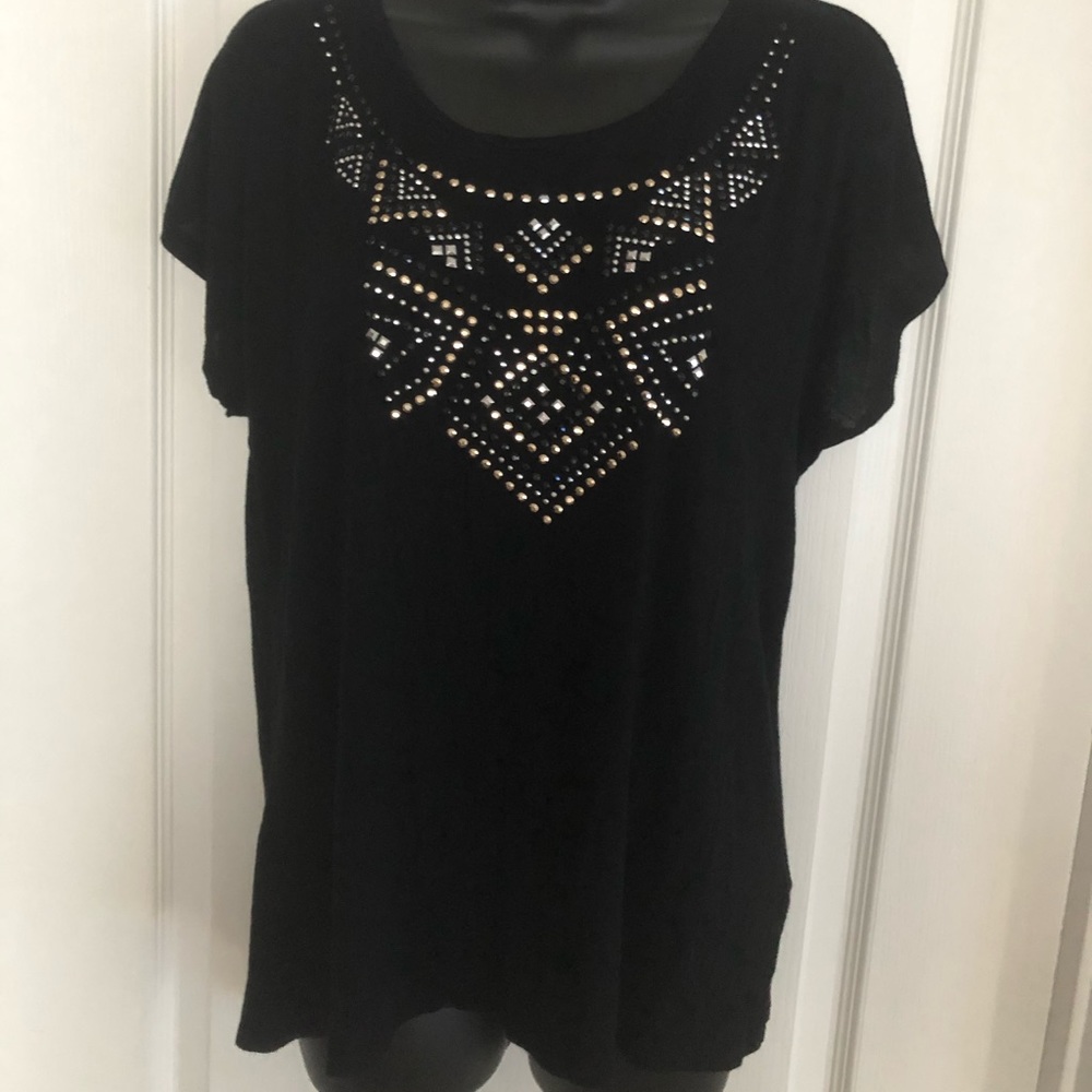 Apt 9 Medium Black Cold Shoulder Bling Studded Top